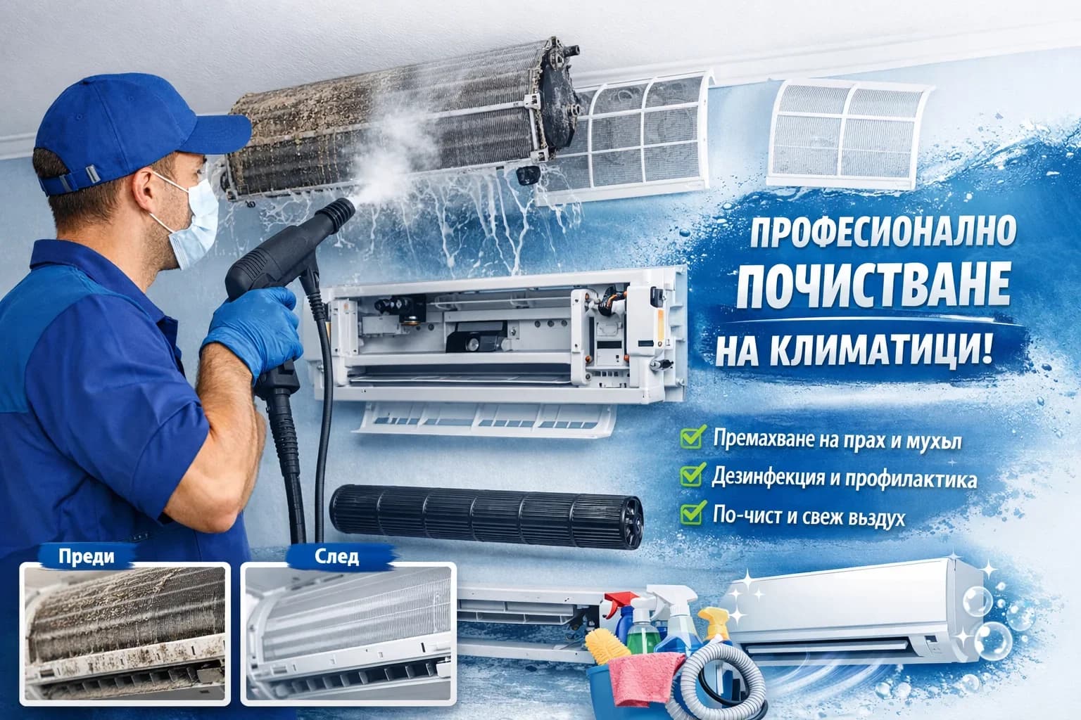 Профилактика и почистване на климатици .